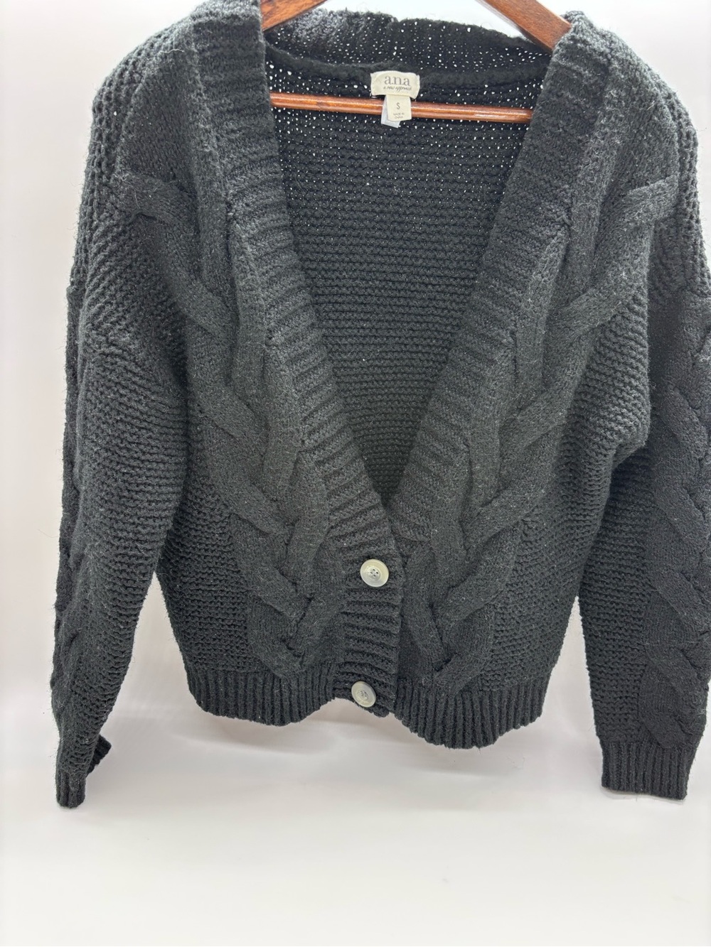 a.n.a Dark Charcoal Cable V-Neck Button Cardigan Sweater